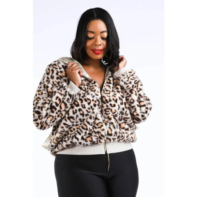 Been Hot Cheetah Faux Fur Bomber Jacket With Hood