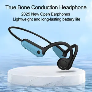 True Wireless Bone Conduction Headphones, 2025 Upgrade Open-Ear Earphones, Type-C Charging Long Battery Life, Sports Earbuds with Built-In Mic for Hiking, Workouts, Running, Gift, Black, Wireless Headphones