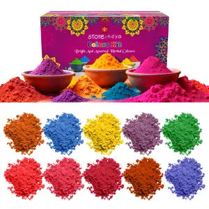 STORE INDYA Natural and Non Toxic Dry Color Powder - Multicolor | 10 x 100gms Herbal Gulal Color Powder for Color Wars, Easter Parties, Fun Runs, Gender Reveal, Holi Festival, Photography, Rangoli