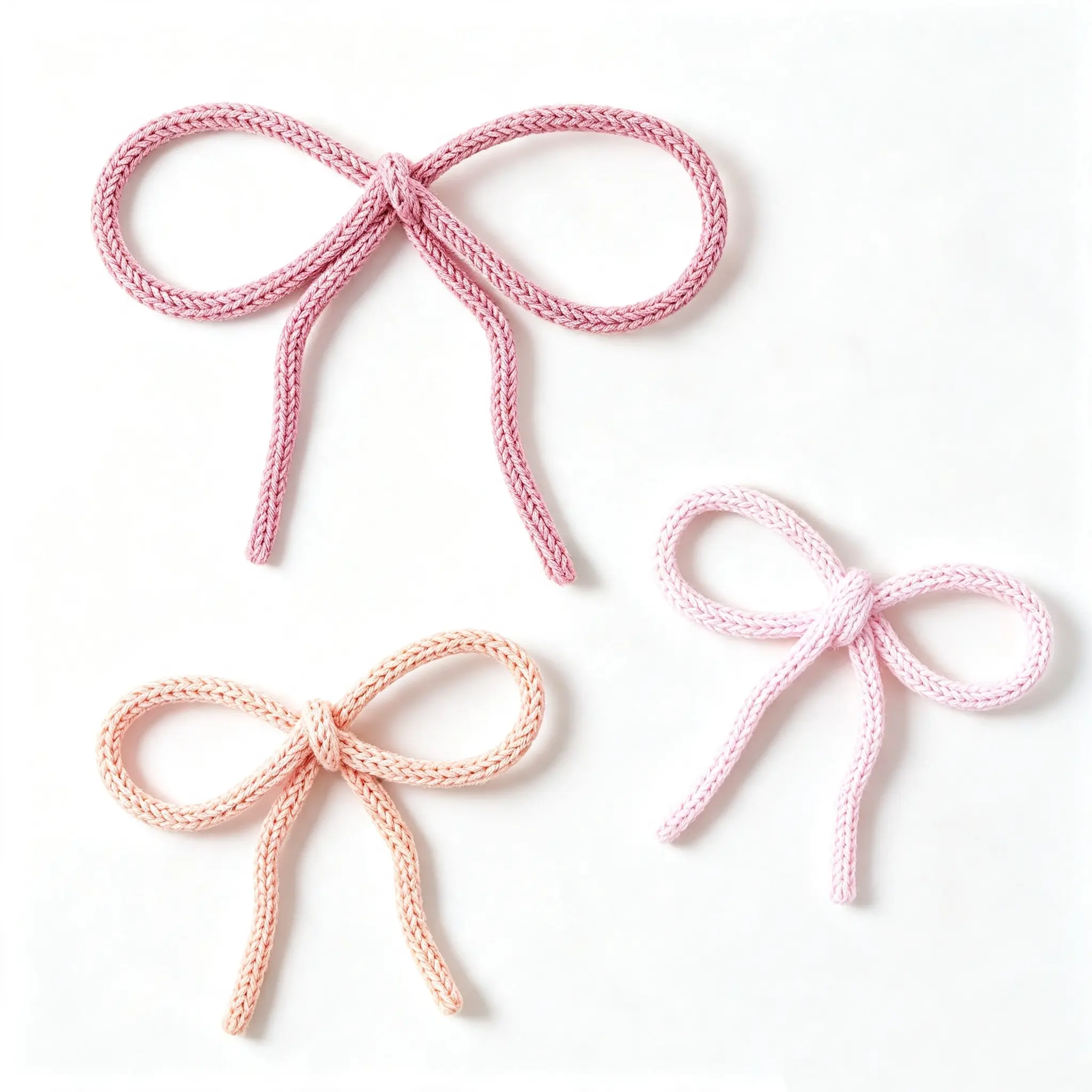 Girly 3-Pcs Bow-Shape Pink Woven Rope Macrame Wall Hanging Set, Multi-Size Room Accessories, Wall Decoration for Girls’ Rooms, Aesthetic Baby Shower Home Decor