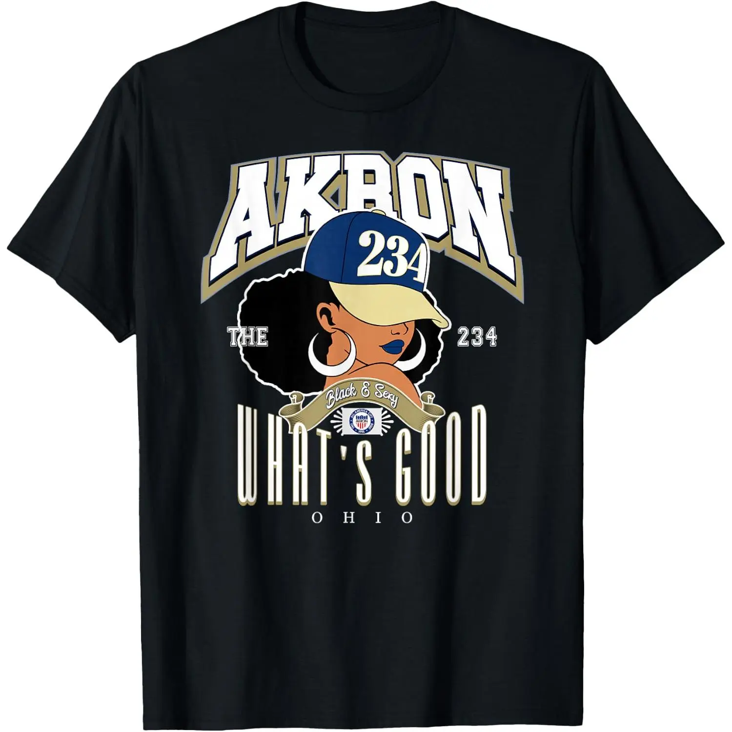 100%cotton 234 Akron Ohio Area Code Melanated Pride Gifts T-Shirt