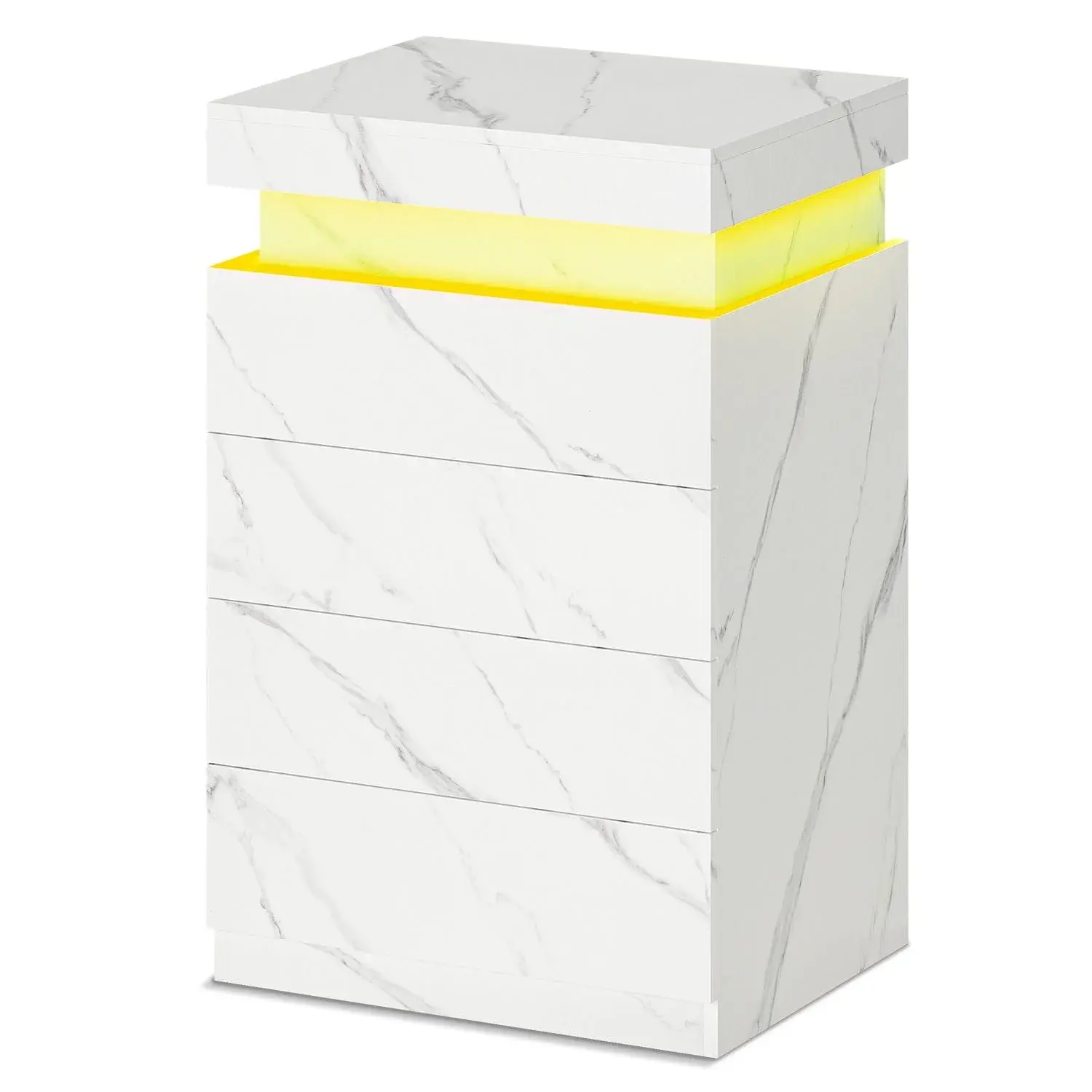 SIKAIC White Marble Nightstand - Bedside Table Cabinet, LED Nightstand Set with Sliding Top & 4 Drawers, Indoor Apartment Studio Furniture, Led Nightstand Sets