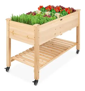 Elevated Wooden Raised Garden Bed with 4 Lockable Wheels - Mobile Outdoor Planter Box for Vegetables Flowers and Herbs - Large Rot-Resistant Cedar Wood Construction for Patio and Balcony