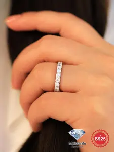 S925 Sterling Silver Synthetic Moissanite Ring, Luxury Circle Design Ring for Women, Elegant Rings, Eternal Promise Wedding Engagement Ring, Fine Jewelry Anniversary Gift, Moissanite Ring Band