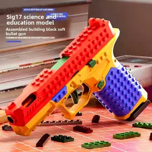Assembleable Building Blocks G17 Soft Bullet Gun Recoil Firing Continuous Shell Ejection Handgun Toy Gun Mechanical Linkage Collaborative Tactical Building Block Set. Perfect for adults and kids, ideal gift for tactical-toy-loving boyfriends!