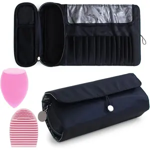 Portable Makeup Brush Organizer,Makeup Brush Bag for Travel Can Hold 20+ Brushes,Cosmetic Bag Makeup Brush Roll Up Case,Pounch Holder for Woman With Bonus Brush Cleaning Mat and Makeup Sponge,Tools & Hardware