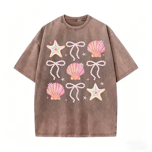 Women's Vintage Washed T-Shirt - Thick 230g Oversized Retro Streetwear Tee Suitable for Spring Summer, Loose Fit Crew Neck Short Sleeve Casual Wear, Machine Washable Washed Texture T-Shirt