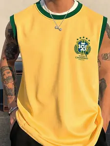 Men's Brazil Flag Print Tank Top, Sleeveless Tank Tops, Regular Fit Casual Comfy Sleeveless Top for Summer, Men's Clothes for Daily Wear, Socks