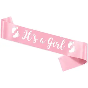 ITS A Girl Sash, Light Pink Satin with White Art Font with Baby Foot, Best Baby Shower for Future Mommy Decorations Mother Gifts, Baby Girl Mom to be Neutral Twins