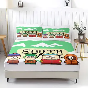 3-Piece South Park Bedding Set, Bed Sheets Set, Comfortable Printed Design, Includes 1 Fitted Sheet & 2 Pillowcases, Non-Slip, Perfect Gift, Bed Sheet Sets