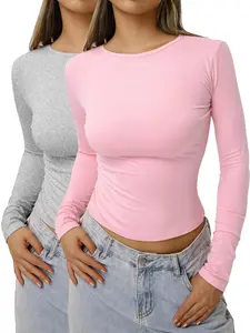 Women's Solid Long Sleeve Lounge Tee, Casual Comfy Round Neck T-shirt for Spring & Fall, Fall Wear, Sleep T Shirts for Women, Ladies Sleepwear for Daily Wear