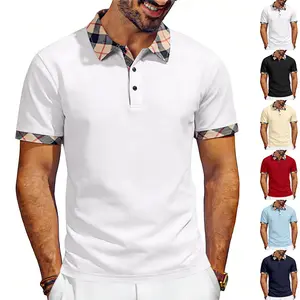 Summer American loose men's heavyweight quick drying contrasting color simple casual business short sleeved button polo shirt men