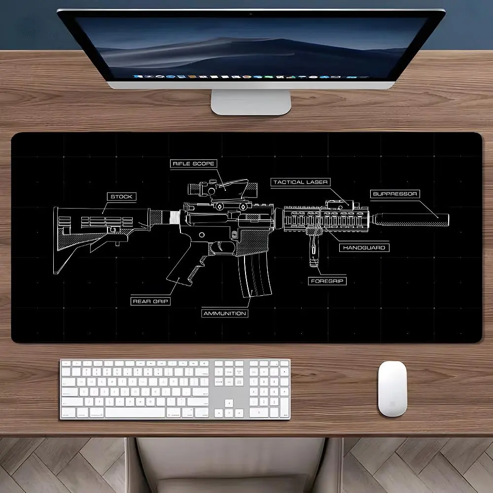Cool Gun Information Pattern Mouse Pad, Large Gaming Mouse Pad, Made For Gaming, Aesthetic Desktop Decoration Protective Pad, Non-slip Rubber Pad for Laptop, Desktop Computer Games, Gaming Desk Accessory, Computer Accessories For Desk, Non Slip Mousepad