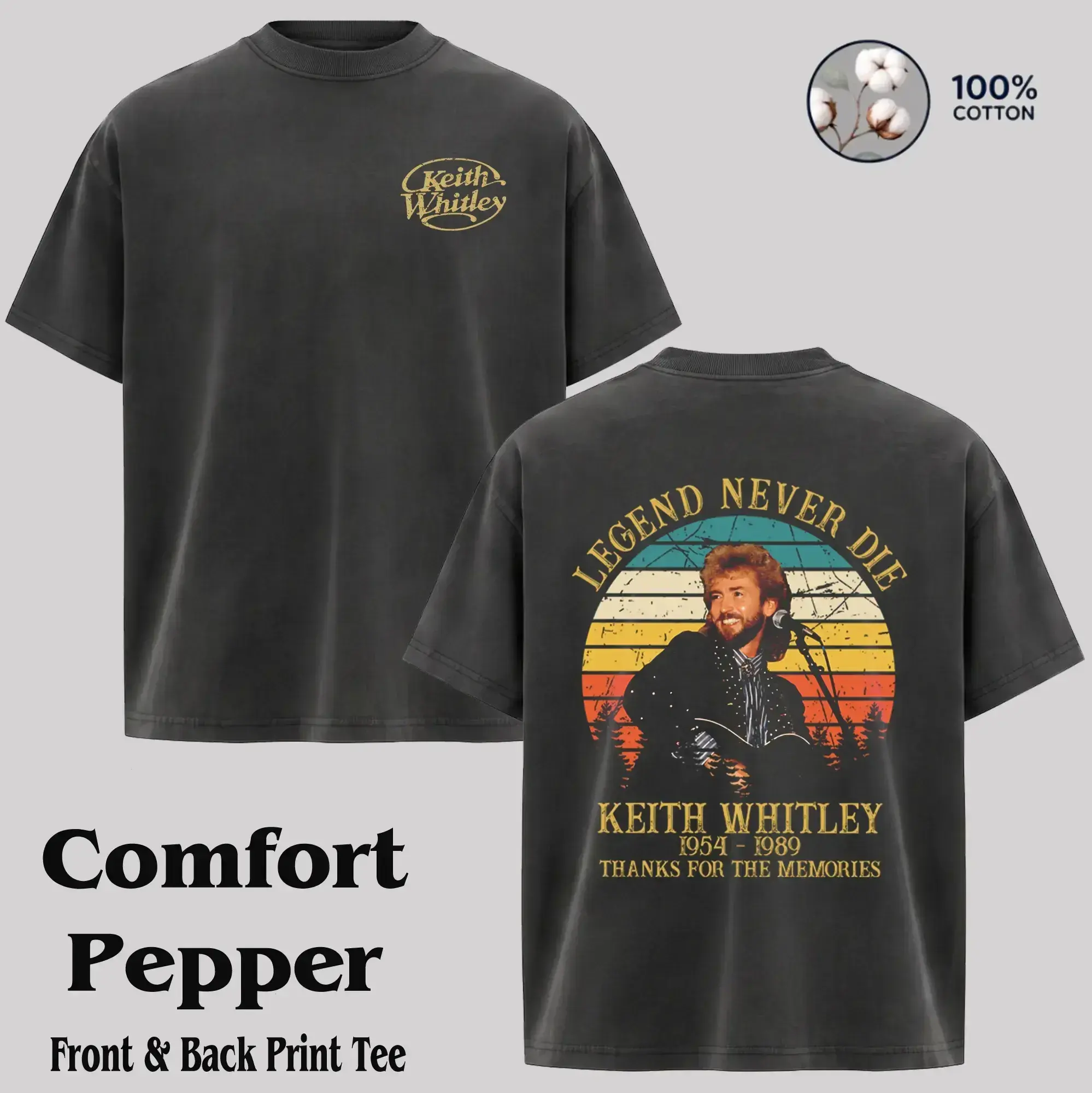 [Collection] Mens Retro Country Music Keith Whitley Round Neck Short-Sleeve T-Shirt - Casual, Everyday, Fitted, Love-Themed 90s Grunge Aesthetic Rock Tour Merch Streetwear