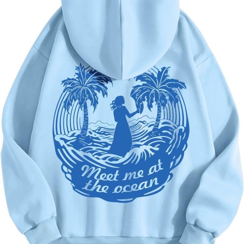 Blue Palm Puff Hoodie Light Blue color for Women 2025 Blue Graphic Hoodie Cute Preppy Sweatshirt Long Sleeve Drawstring Tops  For Women For Men Graphic Printed Shirt Gildan Shirt aquamarine blue
