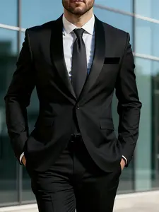 Men'S 2pcs Suit Set, Including Jacket and Trousers, Fashionable Formal Wear, Tuxedo Suits, Suitable for Parties, Gatherings, and Weddings, Solid Color, Long Sleeve, Button Detail, Slim Fit, All-Season, Non-Stretch Fabric, Lapel Collar, Suitable for Men