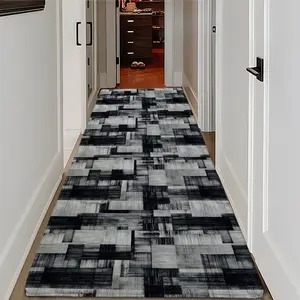 Abstract Geometric Print Memory Foam Rug, Non-Slip Absorbent Long Strip Mat for Hallway Kitchen, Durable Home Decor Accessory, Modern Geometric Rug