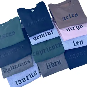 Zodiac Embroidered Crewneck With Black Thread Soft Sweatshirt Unisex Embroidery