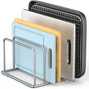 Cutting Board Holder Stand, 304 Stainless Steel Chopping Board Organizer Rack with 1.0 & 1.2 Inch Wide Slots, Cookie Sheet Storage Organizer (1 Pack)