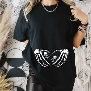 Pregnant Twins Skeleton Shirt, Twins Skeleton Baby Halloween Maternity Shirt, Pregnancy Mom Gift Maternity Shirt With Twins Baby Skeleton