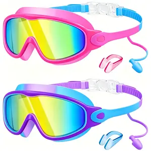Swim Goggles 3-15 Years, 2 Pcs Wide Vision, Leak-Proof Anti-Fog, UV Protection, Kids Swimming Glasses, Safety Eyewear, Water Goggles, Kid Goggles For Swimming