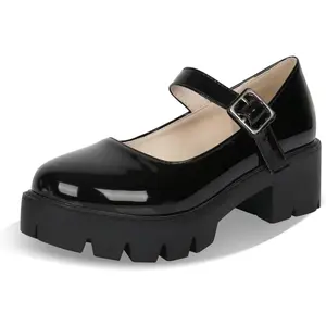 Women's Mary Janes Shoes PlatformLow Heel Chunky Pumps Round Toe Ankle StrapPumps Shoes Oxfords Girl Footwear