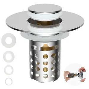 Hibbent Upgraded 3-in-1 Bathroom Sink Stopper with Removable Stainless Steel Filter Basket, Universal Pop Up Sink Drain Strainer for Standard 1.1''~2.36'' Sink Basin Hole - Pressure Showerhead