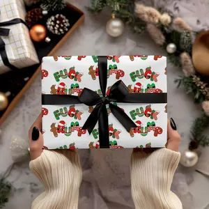 Gingerbread Letter Christmas Wrapping Paper, Anti Trunp Holiday Print, Cute Fck 7rump Cookie Pattern, Playful FDT Xmas Gift Wrap