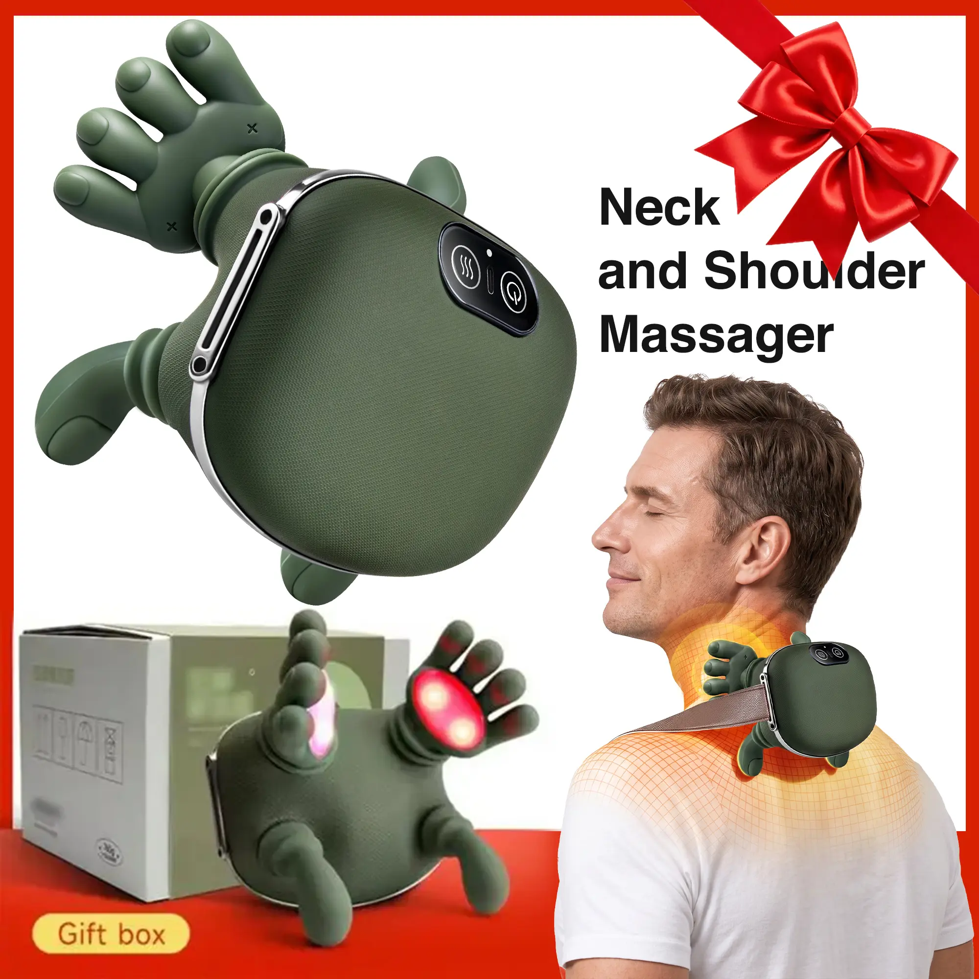 Upgraded 2026 Wireless Shoulder & Neck Massager – Portable 3D Kneading Deep Tissue Cervical Massager with Bionic Hand Heating for Pain Relief, Lightweight Back & Leg Massage Device, Relaxation Gift