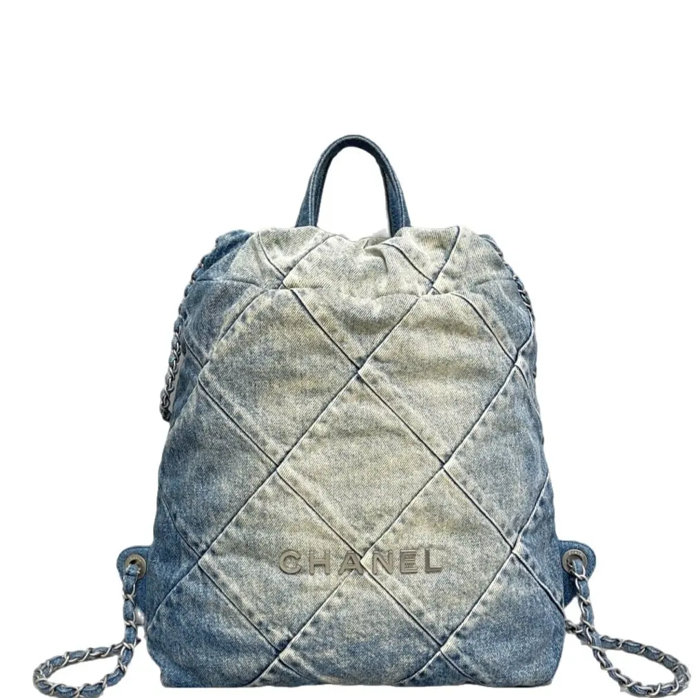 Pre-owned CHANEL Canvas Backpacks Quilted Medium 22 Backpack Denim Blue (kc091626b3r) [Shanghai]