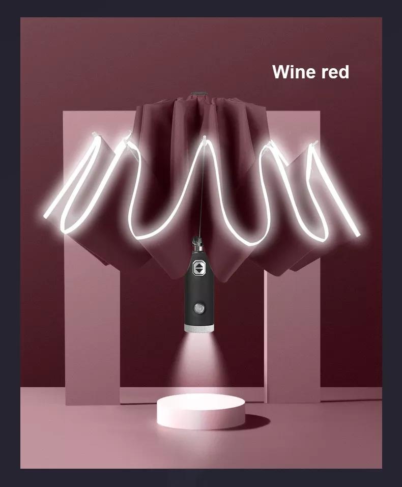 LED Umbrella Male Fully Automatic Reverse Umbrella Female Dual Purpose Folding Automatic Umbrella Large Size