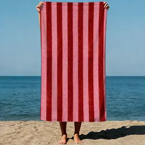 Vertical stripes of red and pink on a fabric texture, textured pattern art style. Sand-Free Beach Towel | Ultra-Light Microfiber | Quick-Dry, Compact for Travel