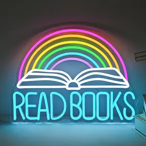 Rainbow Book Design Neon Sign, USB Plug LED Neon Light, Decorative Neon Sign for Home, Office, Shop, Coffee Shop, Restaurant, Game Room, Bookstore, Study Room