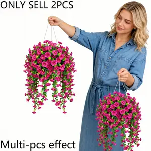2pcs Rose Shadow Hanging Ornament, Outdoor Artificial Flower Vine, UV-Resistant Rose-Colored Bouquet, Spring & Summer Decor, Garden Decorations