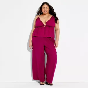 Women's Low-Rise Baggy Leg Linen Pull-On Pants - Wild Fable™ Berry Red 4X