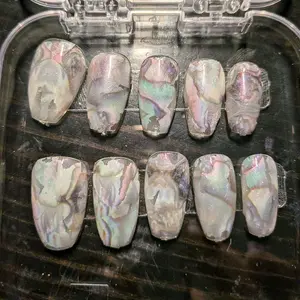 Abalone Shell design Hand crafted, premade, reusable manicure set Design Press On Nails New Season Spring