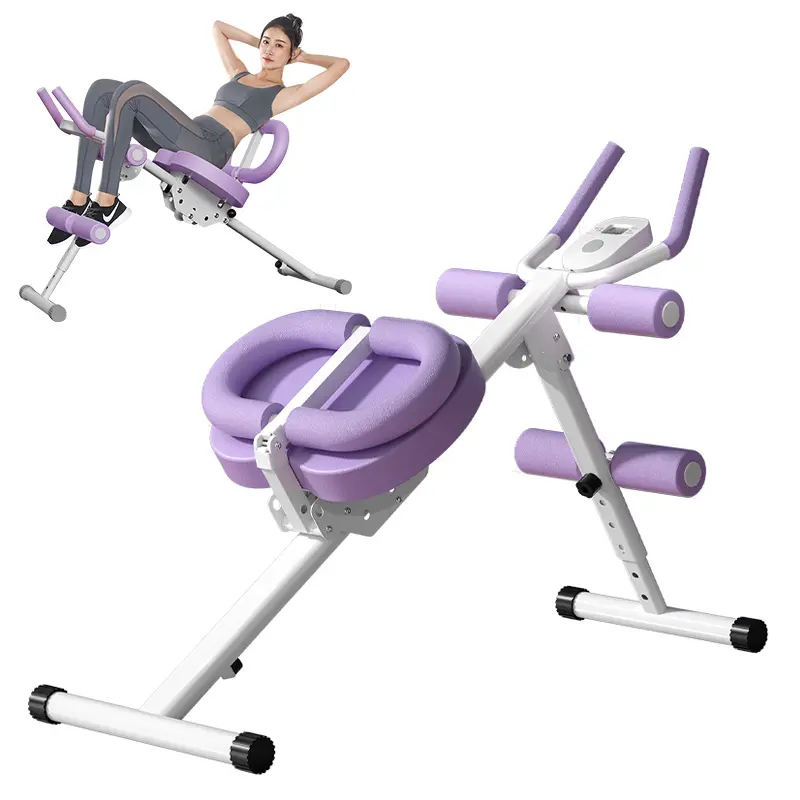 Ab Machine Adjustable Ab Trainer Machine for Abs Workout at Home Gym, Foldable, Knee Protection, LCD Monitor, Device Holder, 330 LBS