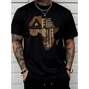 Men's African Map Tribal T-Shirt - Beige/Brown/White Graphic Tee - Soft Breathable Cotton Shirt for Travel, Everyday & Formal Events - Machine Washable Regular Fit Casual Top, Travel Clothing, Tribal Art Apparel, Comfortable Cotton Classic Fabric Menswear