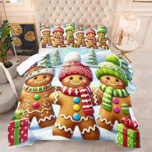 2/3 Piece Christmas Themed Bedding Set, Christmas Gift Gingerbread Snowman Pattern Printed Comforter Set, Soft, Breathable and Skin Friendly, Christmas Decoration Happy New Year, Including 1 Quilt and 1/2 Pillowcase
