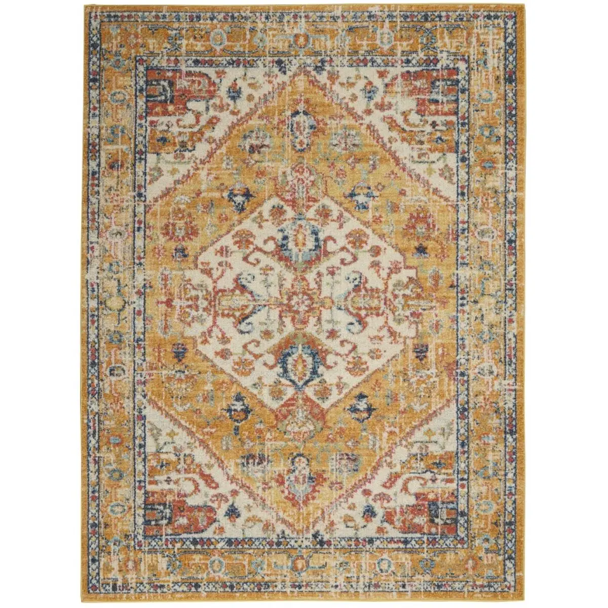 HomeRoots 5 x 7 ft. Ivory & Yellow Center Medallion Area Rug - Elegant Home Decor Piece, Household Decorative Item for Living Room with Versatile Style, Home Decor Rug, Elegant Rug