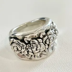 Sterling Silver 925 Roses Ring Lightweight Hollow Electroform Jewelry
