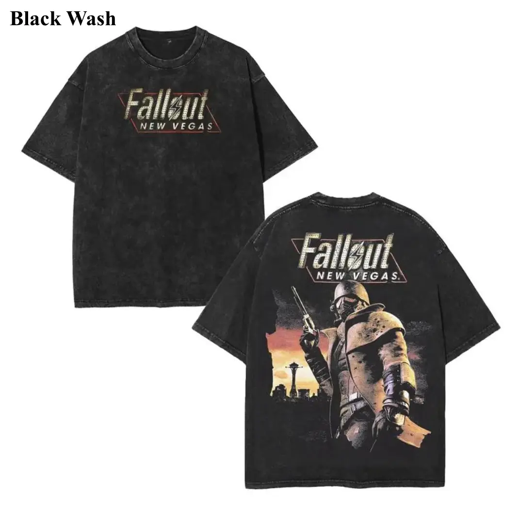 Fallout New Vegas Vintage Wash Tee, Fallout T-shirt 2-Sided, Video Game Graphic Tees, Unisex Shirt, Game Gift For Fan, Menswear Womenswear Crew Neck Oversize Fit Heavy Cotton