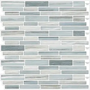 10 count Peel and Stick Tile for Kitchen Backsplash, Strips Design Self-Adhesive Vinyl Tile, Plastic Wall Sticker (Blue Gray)