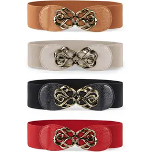 4pcs Women Stretchy Belts for Dresses Vintage Elastic Wide Waist Belts - Home Improvement