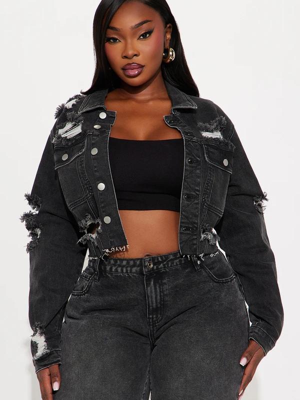 All Torn Up Crop Denim Jacket - Black Wash