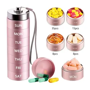 Metal Weekly Pill Organizer Portable 7-Day Vitamin Organizer Stackable Waterproof Moisture Proof Aluminum Alloy Portable Pill Holder Container for Vitamin, Medicine, Supplement,Pills,  small Gifts