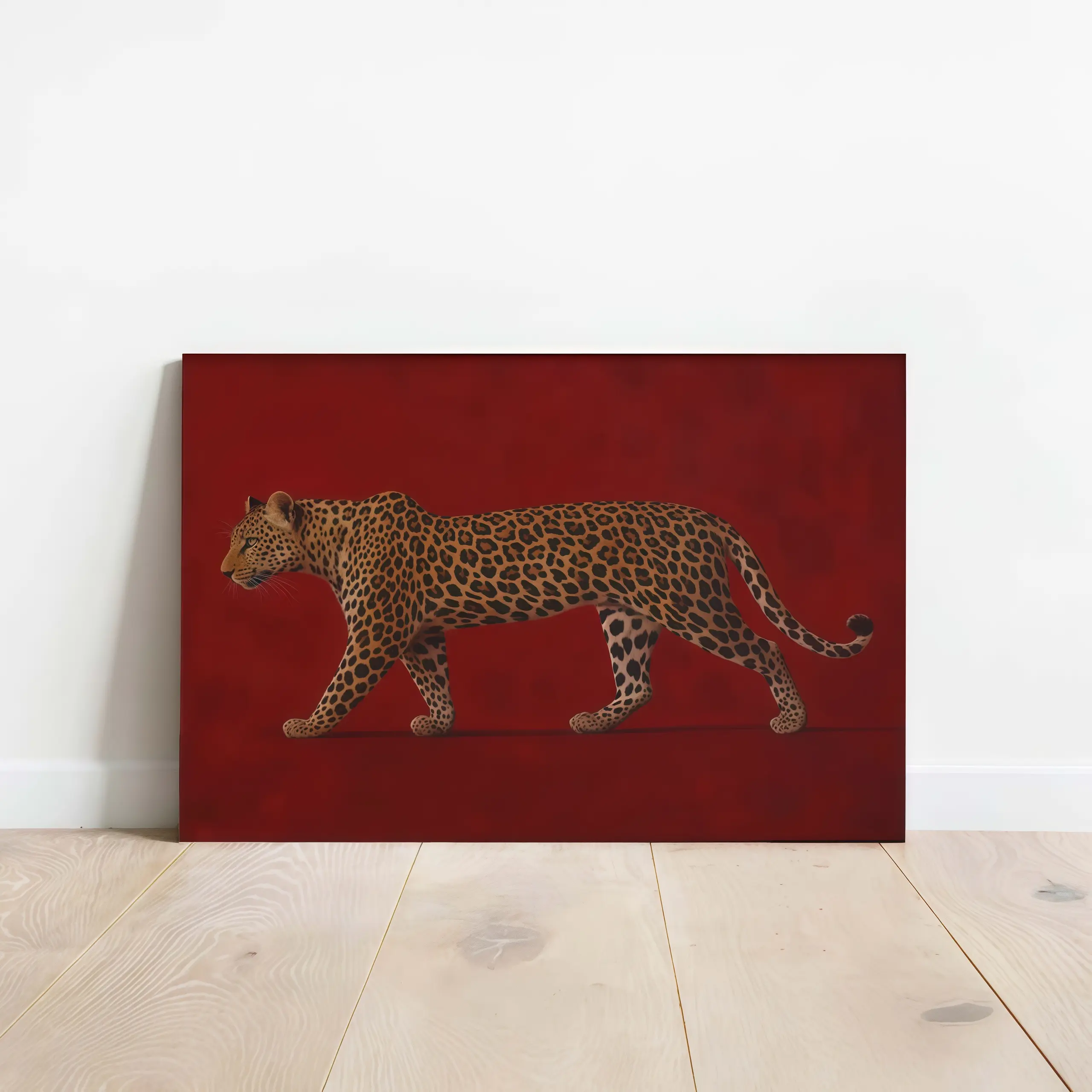 Red Leopard Oil Painting - Framed Poster, Old Money Wall Art, Burgundy Vintage Artwork, Maximalist Print, Luxe Masculine Room Decor