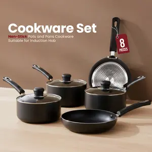 Kichly Premium Non-Stick Cookware Set - 8 Pots & Pans for Kitchen Essentials - Durable Easy Clean - Ideal for Frying Boiling Simmering