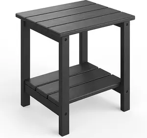 Outdoor Side Table 18 x 15 inch, 2-Tier Patio Side Tables for Outside, All-Weather End Table for Patio Pool Deck Indoor Backyard