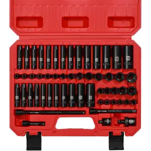 55PCS 1/4 Inch Drive Master Impact Socket Set, Metric/SAE, Deep/Shallow, 6 Point, CR-V, 5/32 Inch - 9/16 Inch, 4mm - 15mm, With Extensions,Adapters,Universal Joint